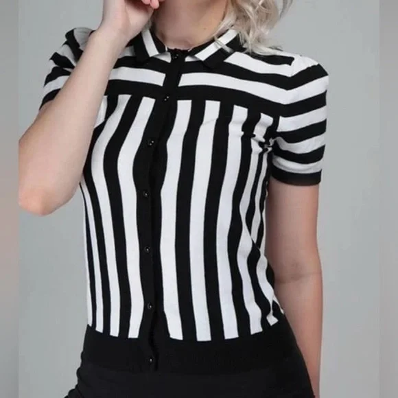 Collectif Lailie Striped 60's Cardigan Black White Buttons - 2X - EUC - Picture 1 of 12